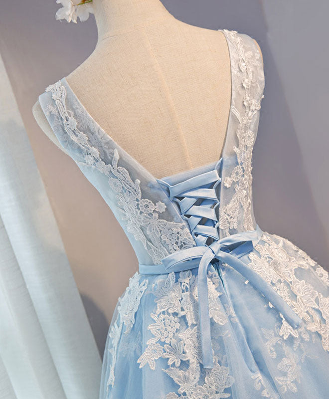 Formal Dresses 2028, Blue V Neck Tulle Short Prom Dress, Blue Homecoming Dresses