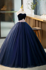 Prom Dresses 02, Blue Velvet Tulle Long Prom Dresses, Blue Evening Party Dresses