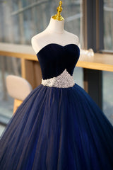 Prom Dress 02, Blue Velvet Tulle Long Prom Dresses, Blue Evening Party Dresses
