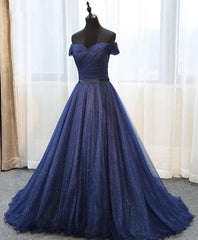 Party Dress Miami, Dark Blue Shining Tulle Long Prom Dress, Evening Dress
