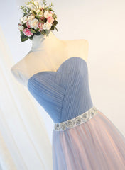 Formal Dress Classy, Blue Tulle Long Prom Dresses, A-Line Strapless Evening Dresses