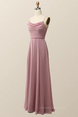 Formal Dress For Party Wear, Blush Pink Cowl Neck Chiffon Long Bridesmaid Dress