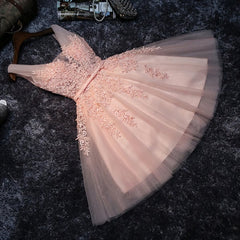 Homecoming Dress Pink, Blush Pink Lace Appliqued Tulle Homecoming Dresses,Formal Dress