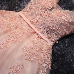 Homecoming Dresses Knee Length, Blush Pink Lace Appliqued Tulle Homecoming Dresses,Formal Dress
