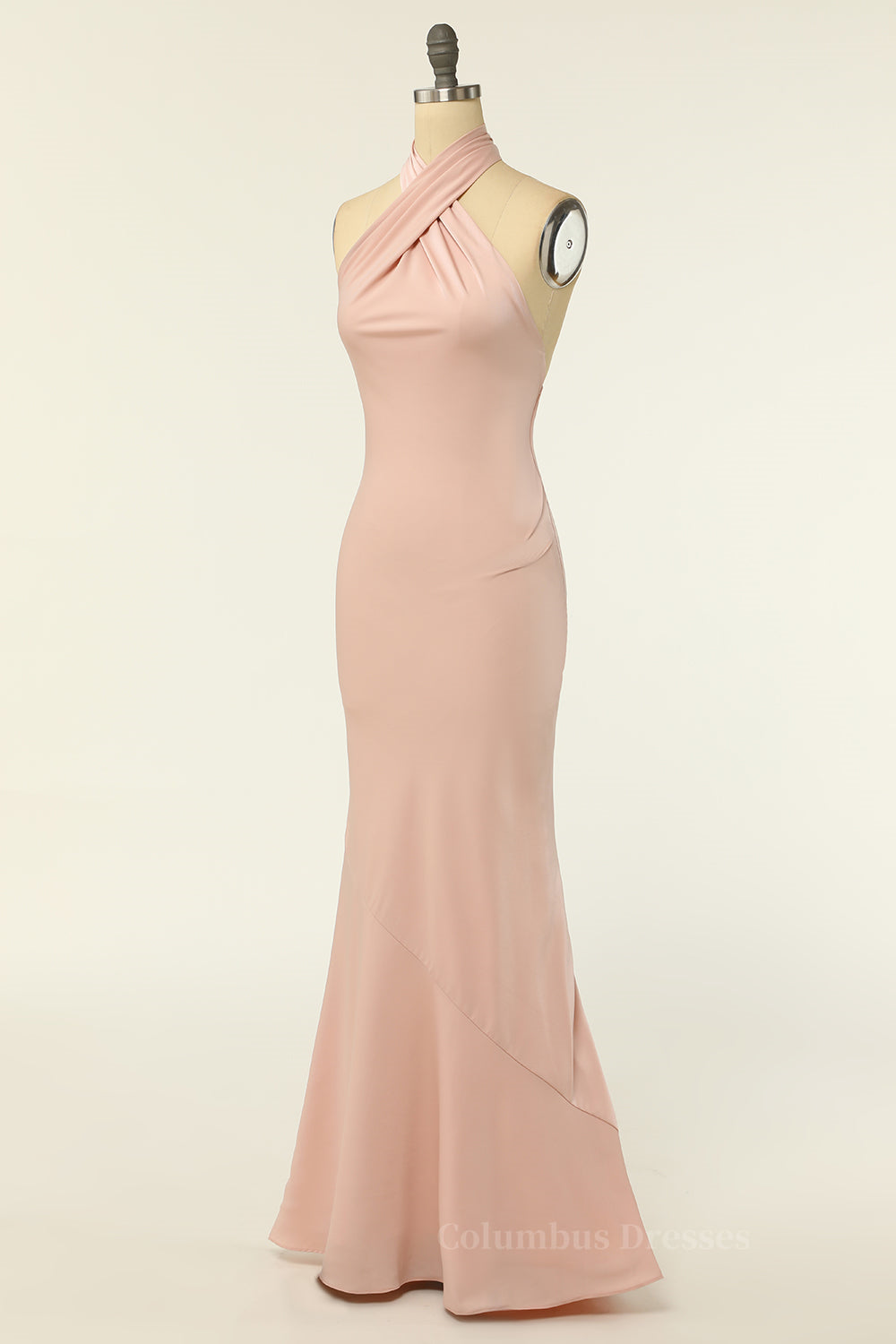 Prom Dresses 2059 Black, Blush Pink Mermaid Cross Front High Neck Long Bridesmaid Dress