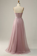 Bridesmaid Dresses Peach, Blush Pink Strapless Sweetheart Appliques A-line Long Prom Dress