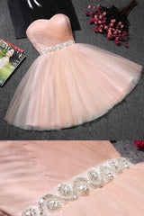Homecoming Dresses Simpl, Blush Pink Tulle Strapless Sweetheart Neck Short Prom Dresses,Mini Homecoming Dress