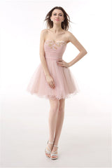 Party Dresses For Girl, Blushing Pink Sweetheart Beaded A-line Short Homecoming Dresses