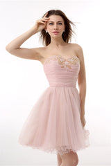 Party Dress For Over 70, Blushing Pink Sweetheart Beaded A-line Short Homecoming Dresses