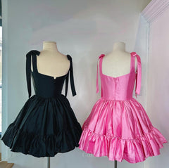 Prom Dresse 2058, Bow Straps Hot Pink A-line Short Princess Dress