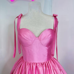 Prom Dress2058, Bow Straps Hot Pink A-line Short Princess Dress