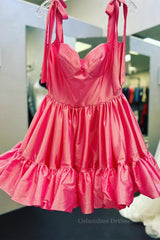 Prom Dressed 2058, Bow Straps Hot Pink A-line Short Princess Dress