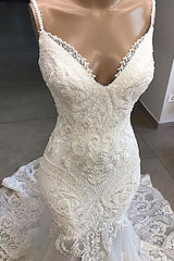 Wedding Dresses Romantic, Amazing Appliques Tulle Mermaid Wedding Dress