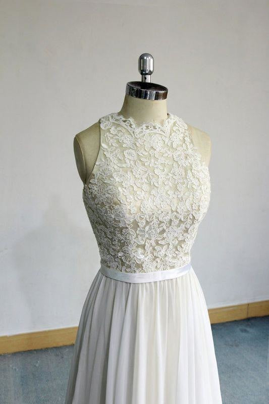Wedding Dress Short, Eye-catching Lace Chiffon A-line Wedding Dress