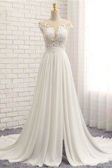 Wedding Dress Vintage, Front Slit Appliques Chiffon A-line Wedding Dress