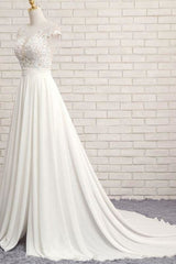 Wedding Dresses Long Sleeve, Front Slit Appliques Chiffon A-line Wedding Dress