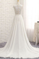 Wedding Dress Outfit, Front Slit Appliques Chiffon A-line Wedding Dress