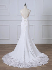 Wedding Dress For Over 55, Precious Spaghetti Strap Lace Mermaid Wedding Dress