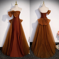 Prom Dress Places Near Me, Brown Tulle and Satin Mermaid Long Party Dress, New Style Long Formal Dress Prom Dress