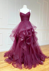 Evening Dresses Long Elegant, Purple Tulle Long Prom Dresses, A-Line Formal Evening Dresses