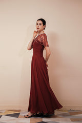 Party Dresses Fall, A Line Chiffon Beading Long Zipper Back Mother of the Bride Dresses