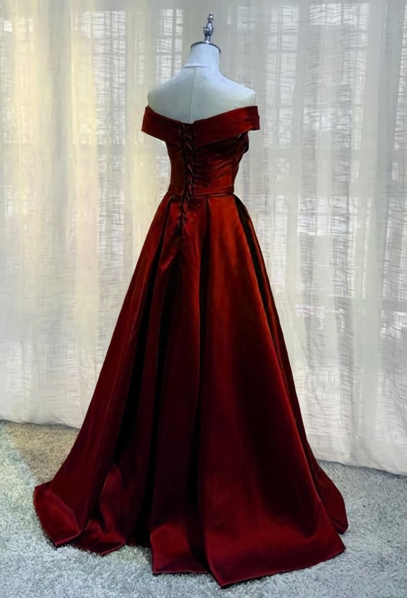 Prom Dress Princess Style, Burgundy A-line Floor Length Satin Prom Dress Party Dress, Wine Red Long Formal Dress