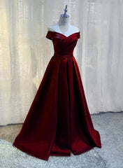 Prom Dresses Princess Style, Burgundy A-line Floor Length Satin Prom Dress Party Dress, Wine Red Long Formal Dress