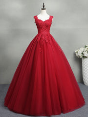 Homecoming Dresses With Sleeves, Burgundy A-Line Tulle Lace Long Prom Dress, Burgundy Formal Evening Dress