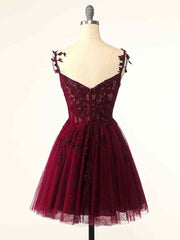 Formal Dress Classy Elegant, Burgundy A-Line Tulle Lace Short Prom Dress, Cute Burgundy Homecoming Dress