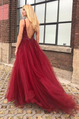 Burgundy Beaded Long Prom Dress with Slit