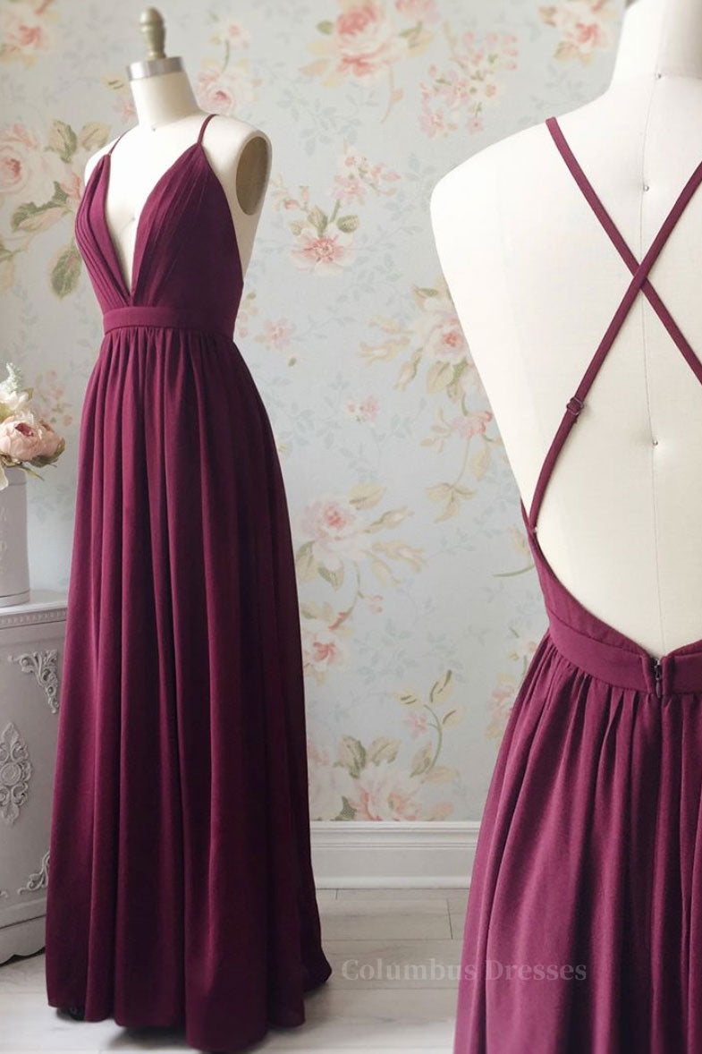Dream Dress, Burgundy chiffon long prom dress, burgundy evening dress
