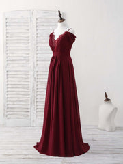 Bridesmaid Dresses, Burgundy Lace Chiffon Long Prom Dress Burgundy Bridesmaid Dress
