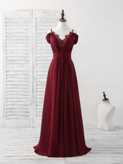 Bridesmaid Dress Convertible, Burgundy Lace Chiffon Long Prom Dress Burgundy Bridesmaid Dress