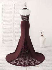 Prom Dress Green, Burgundy Lace Mermaid Long Prom Dress Burgundy Bridesmaid Dress