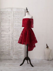 Prom Dress 2023, Burgundy Lace Short Prom Dress, Burgundy Homecoming Dress