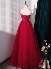 Bridesmaid Dresses Inspiration, Burgundy Layered Tulle Long Prom Dresses, Wine Red Long Formal Evening Dresses