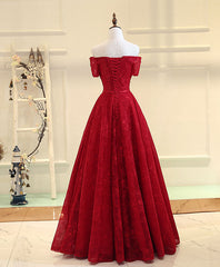 Prom Dress Chiffon, Burgundy Line  Lace Long Prom Dress, Burgundy Evening Dress