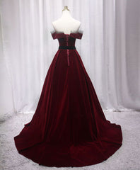 Evening Dress Sleeves, Burgundy Long Off Shoulder Prom Dress Long Evening Dress