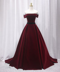 Evening Dress Sleeve, Burgundy Long Off Shoulder Prom Dress Long Evening Dress