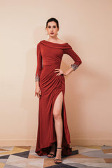 Party Dress For Christmas, Long Sleeves Mermaid Burgundy Long Mother of the Bride Dresses