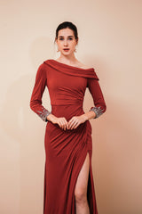 Party Dresses Classy Christmas, Long Sleeves Mermaid Burgundy Long Mother of the Bride Dresses