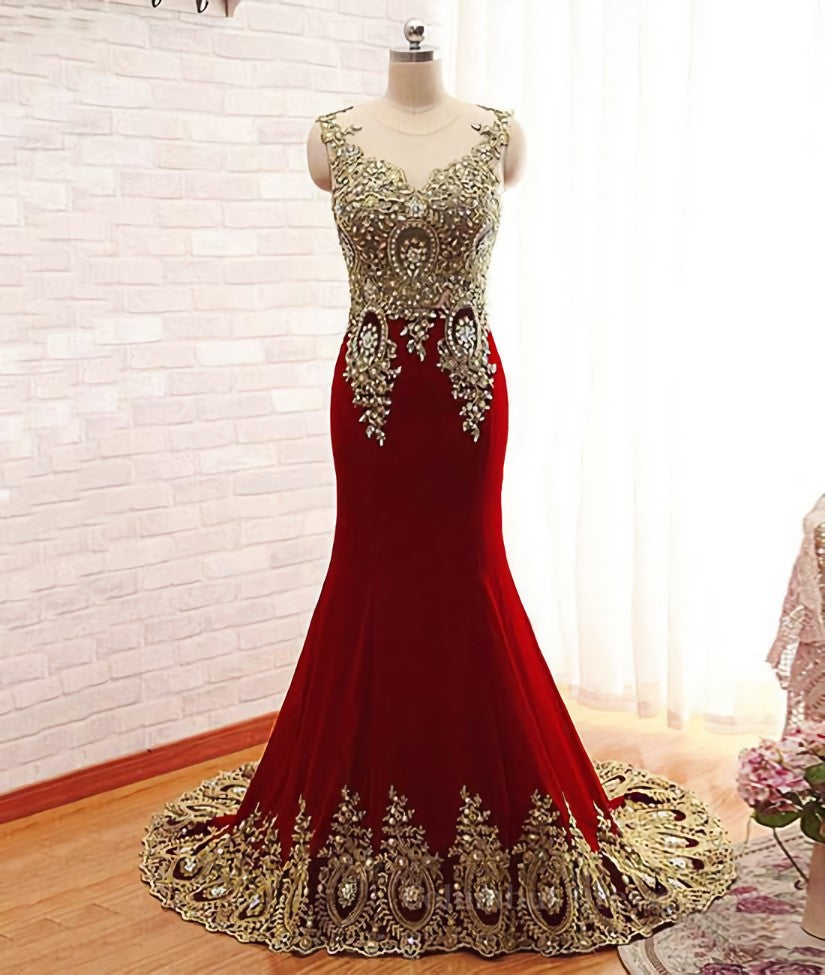 Couture Gown, Burgundy Mermaid Beads Lace Appliques Chiffon Long Prom Dress, Burgundy Mermaid Formal Dress, Evening Dress