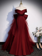 Prom Dressed 2021, Burgundy Mermaid Long Prom Dress, Burgundy Formal Evening Dresses