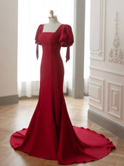 Long Gown, Burgundy Mermaid Long Prom Dresses, Burgundy Formal Dress