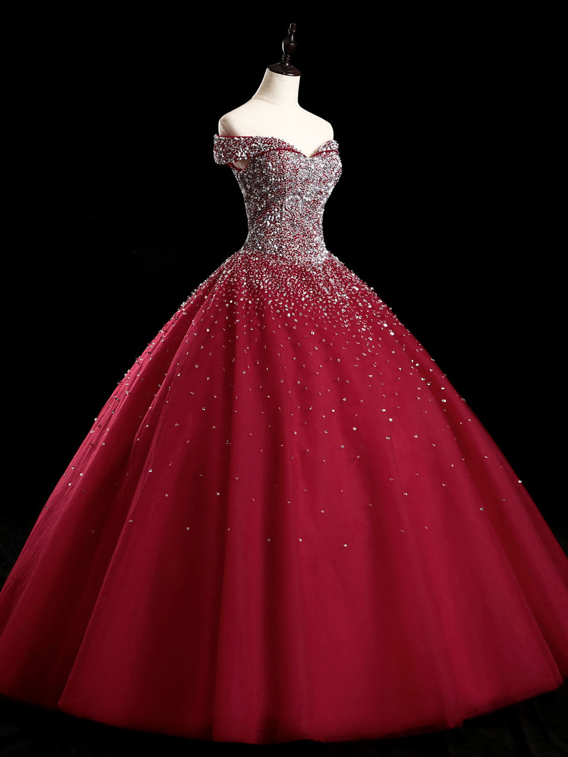 Bridesmaids Dress Pink, Burgundy Off Shoulder Tulle Sequin Long Prom Dress, Burgundy Sweet 16 Dress