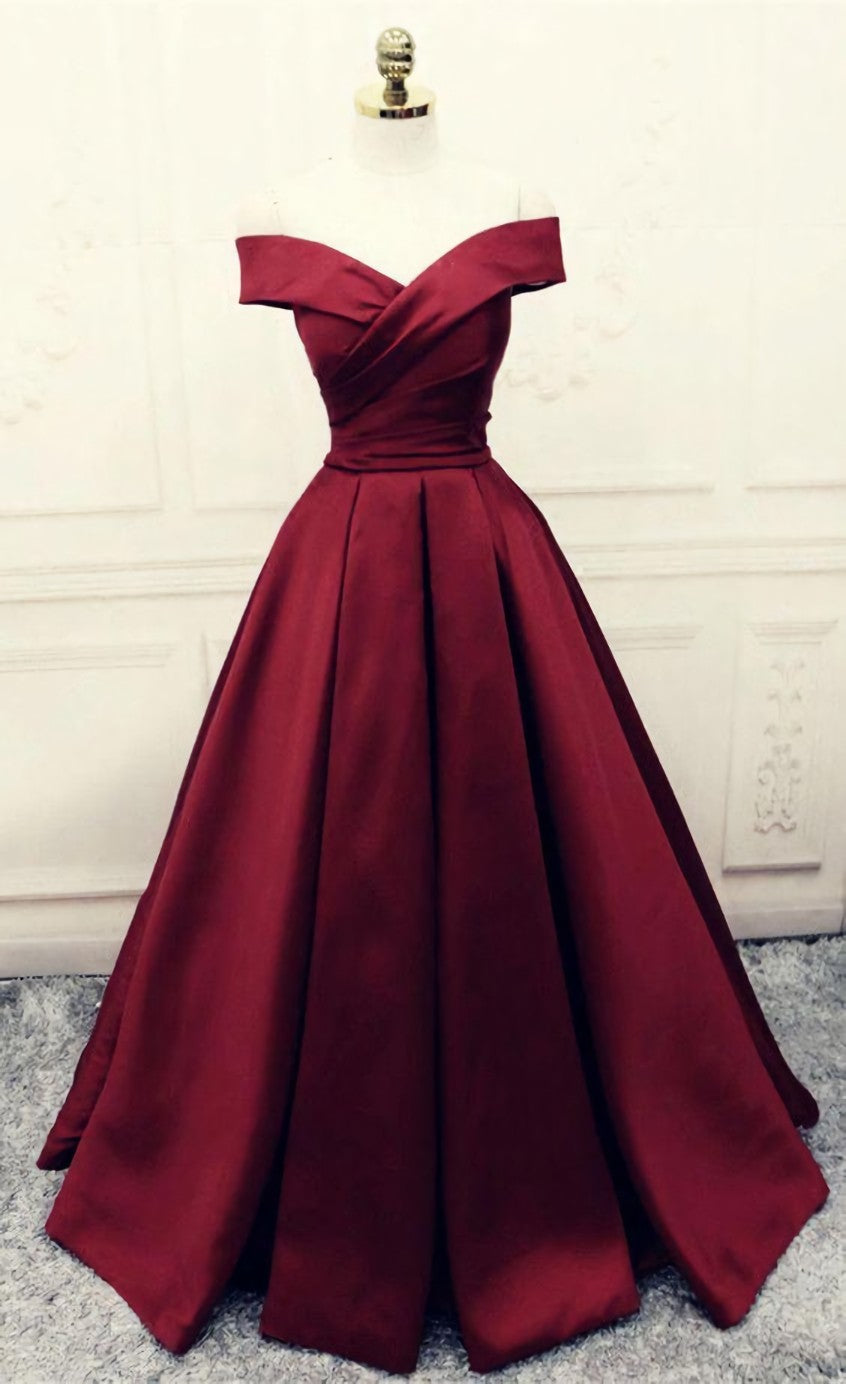 Prom Dress Affordable, Burgundy Prom Dresses,Ball Gowns Prom Dress,Satin Evening Gowns