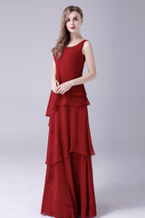 Evening Dresses Unique, Burgundy Ruffles Chiffon Mother of the Bride Dresses With Jacket