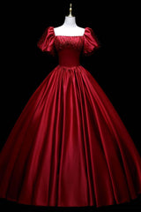 Prom Dress 2027, Burgundy Satin Long A-Line Prom Dress,  Burgundy Formal Evening Dress