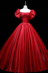 Prom Dress Different, Burgundy Satin Long A-Line Prom Dress,  Burgundy Formal Evening Dress