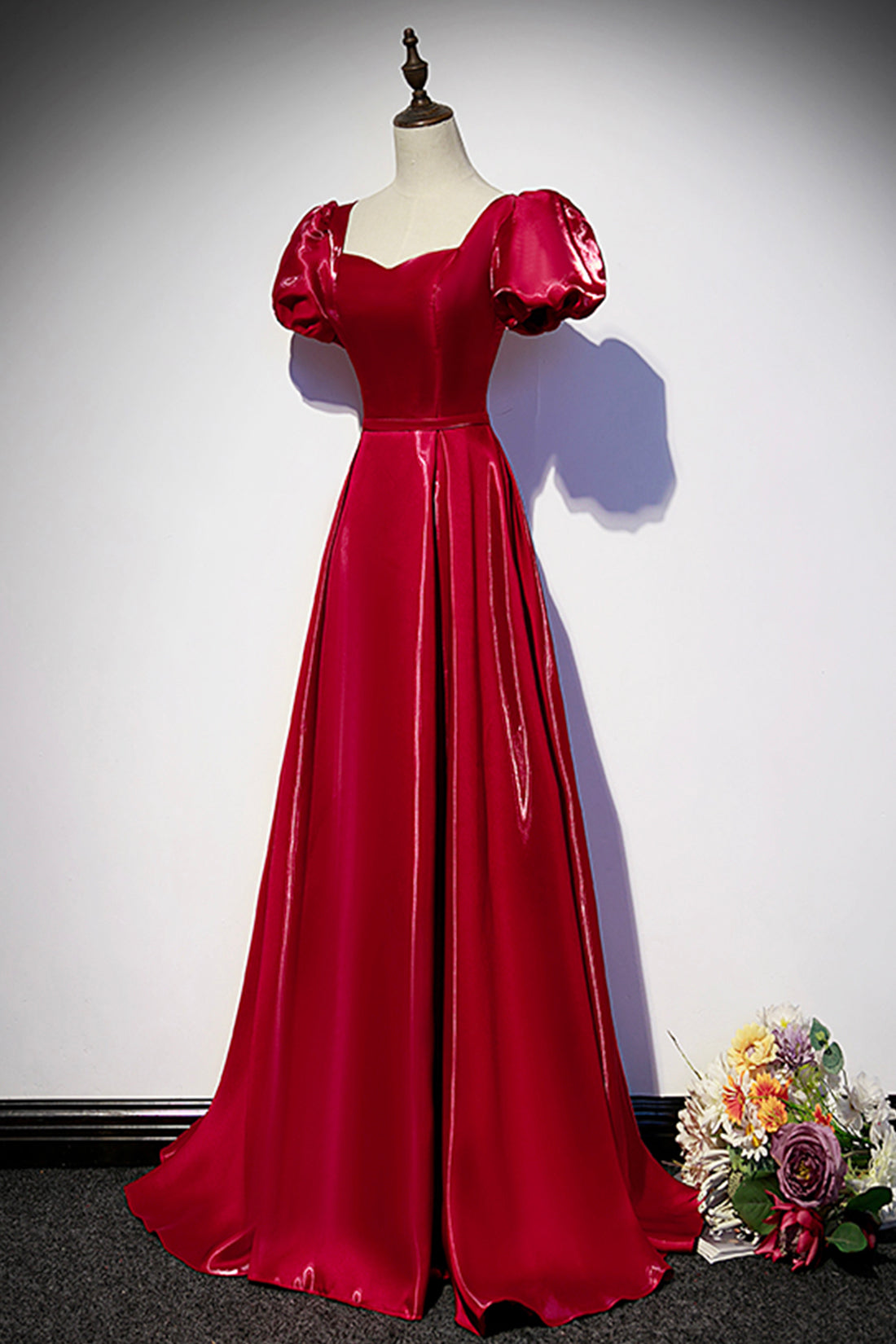 Vintage Prom Dress, Burgundy Satin Long Prom Dress, Simple A-Line Evening Dress